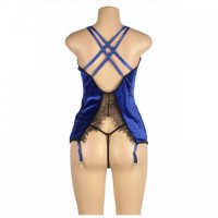 Blue Gartered Babydoll Chemise Lingerie Set Thong Knickers Included Adorned In Shimmering Fabric