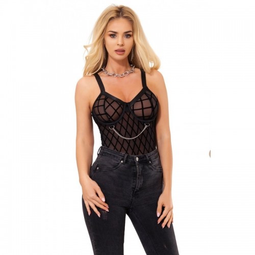 Black Elegance Bodysuit Embellished With Chains