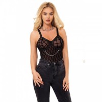 Black Elegance Bodysuit Embellished With Chains