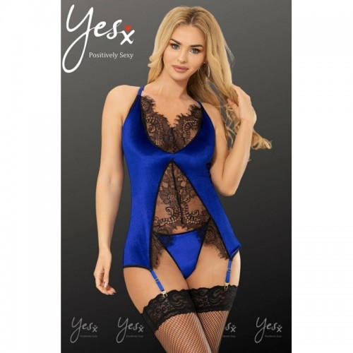 Blue Gartered Babydoll Chemise Lingerie Set Thong Knickers Included Adorned In Shimmering Fabric