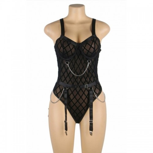 Black Elegance Bodysuit Embellished With Chains