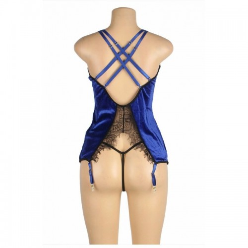 Blue Gartered Babydoll Chemise Lingerie Set Thong Knickers Included Adorned In Shimmering Fabric