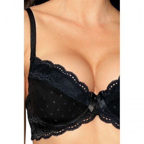 Black Push Up Bra With Bow & Two-Sectional Cup Construction With Matching Lace Top