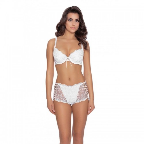 White Stunning Push-Up Bra With Lace & Embroidery Detailing & Ribbon