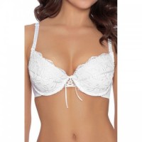 White Stunning Push-Up Bra With Lace & Embroidery Detailing & Ribbon