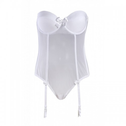 White Stylish Tulle One Piece Shaping Bridal Lingerie With Light Boning