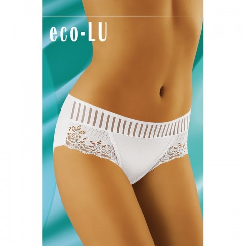 White Eco-Lu Is A Deep Knickers With A Striped B& & Embroidered Lacy Panels To The Front Sides