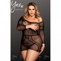 Black Bodystocking Dress In All Over Design With Sleeves & Open Back