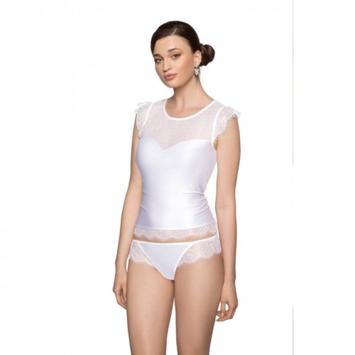 White Soft Delicate Shirt Made From Super Soft Stretch Fabric & Eyelash Lace