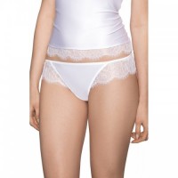 White Soft Delicate Thong Knickers Made From Super Soft Stretch Fabric & Eyelash Lace