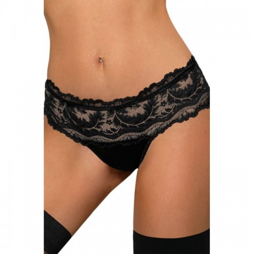 Black Thong Knickers With Deep Lace Panel At The Front