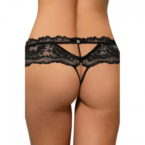 Black Thong Knickers With Deep Lace Panel At The Front