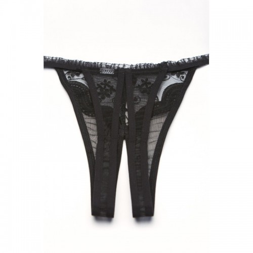 Black Beautiful Crotchless Thong Knickers With Scalloped Embroidery