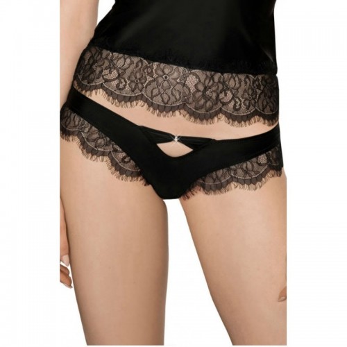 Black Soft Satin Feel Knickers Decorated With Eyelash Lace