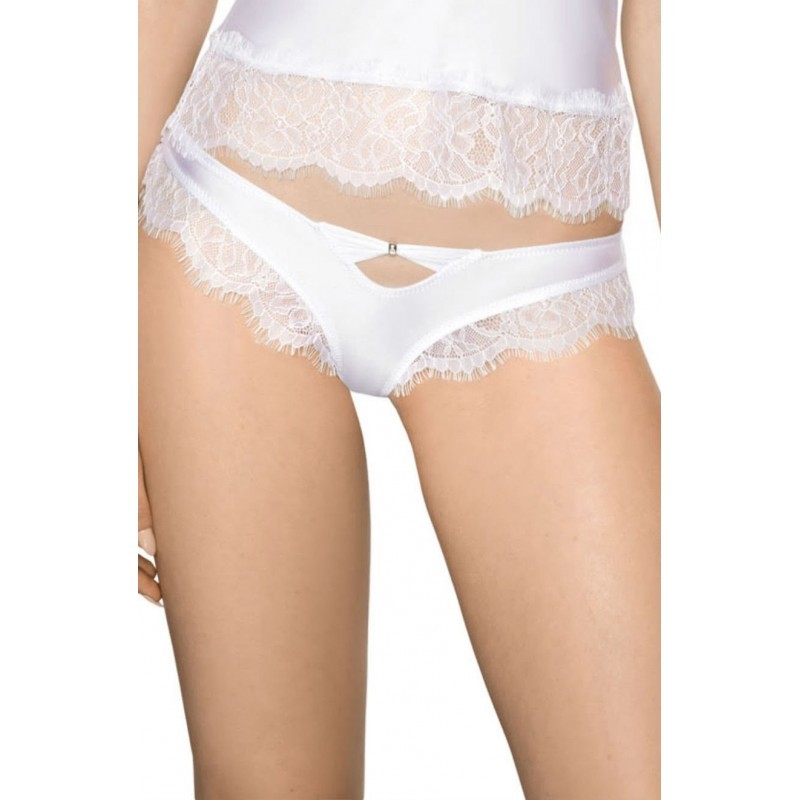 White Soft Satin Feel Knickers Decorated With Eyelash Lace