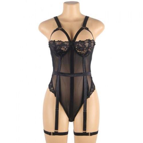 Black Lace Suspender Bodysuit