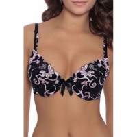 Pink Embroidered Black Push-Up Bra