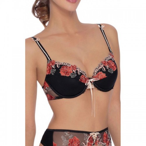 Black Floral Embroidered Bra