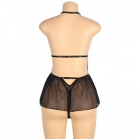 Black Beautiful Open Front Deep V Teddy In Black Tulle & Stunning Lace