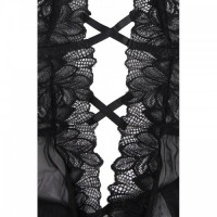 Black Beautiful Open Front Deep V Teddy In Black Tulle & Stunning Lace