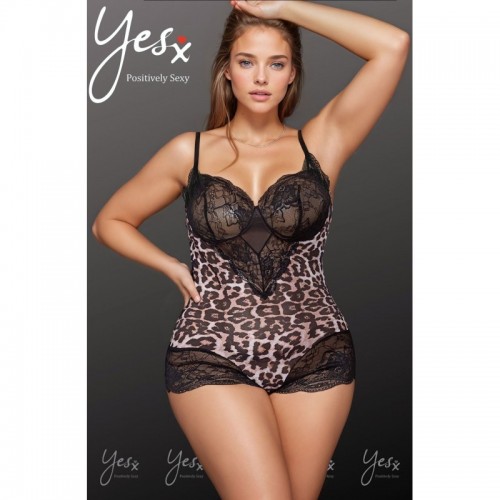 Leopard Print Black Lace Plus Size Bodysuit