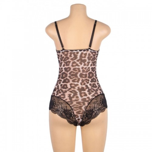 Leopard Print Black Lace Plus Size Bodysuit