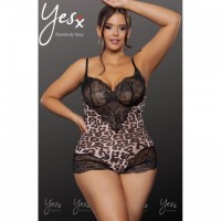 Leopard Print Black Lace Plus Size Bodysuit