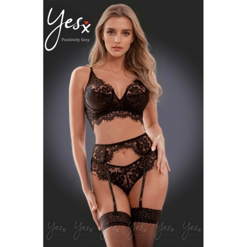 Black 3 Piece Suspender Lingerie Set