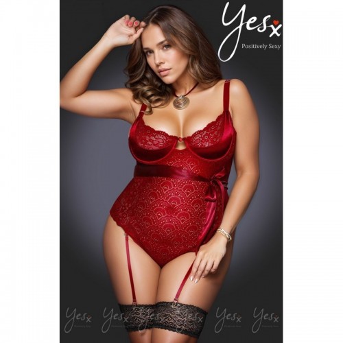 Red Lace Bodysuit Lingerie with Bow