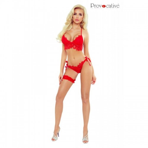 Deep Eyelash Lace Red Stunning Two Piece Lingerie Set