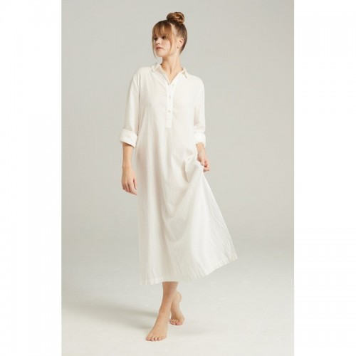 White Organic Cotton Maxi Shirt Night Dress with Chic Side Slits