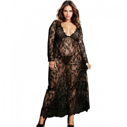 Black Stunning Lacey Long Sleeved Nightdress Gown