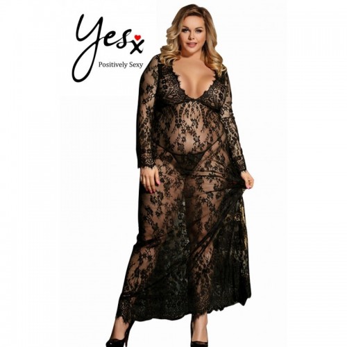 Black Stunning Lacey Long Sleeved Nightdress Gown