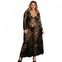 Black Stunning Lacey Long Sleeved Nightdress Gown