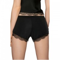 Black Beautiful Soft Stretch Fabric & Eyelash Lace Sleep Shorts