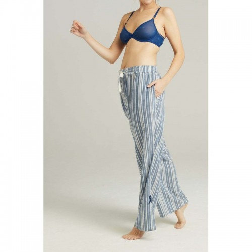 White & Navy Blue Striped Cotton Womens Pyjama Long Bottoms