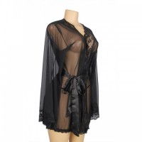 Black Floaty Gown Edged In Black Lace