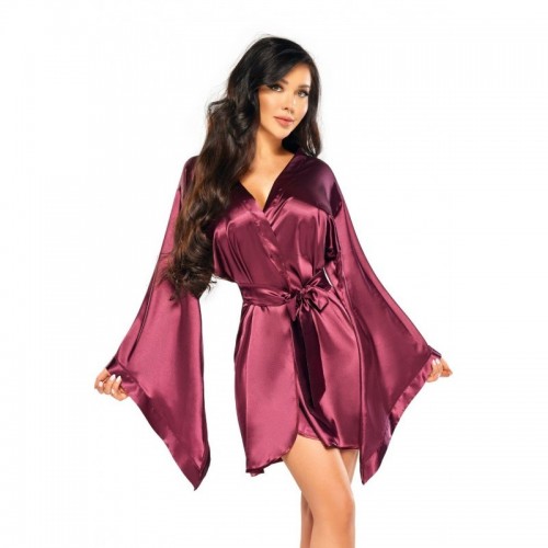 Burgundy Smooth & Shiny Samira Peignoir Gown