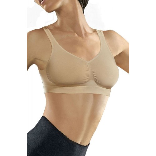 Beige Medium Compression Bra With Wide Shoulder Straps