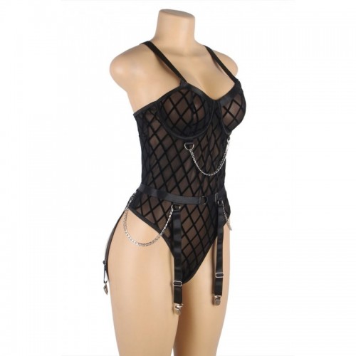 Black Plus Size Bodysuit Captivating Fabric Design Embellished With Chains