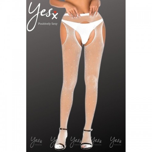 White Fishnet Crotchless Tights Featuring A Delicate Shimmering Effect