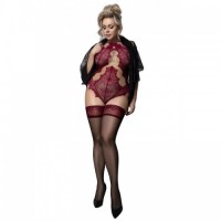 Sheer Black Plus-Size Ladies Hold Ups With A Striking Magenta Top