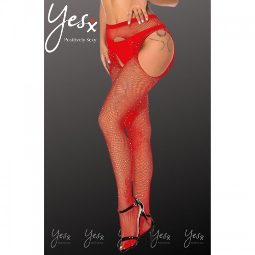 Red Fishnet Crotchless Shimmer Tights