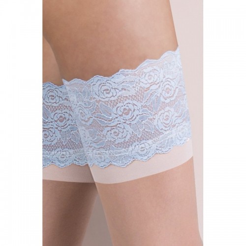 Skin Colour Hold Ups with White and Blue Lace Top