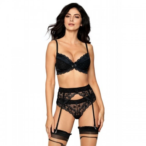 Black Transparent Mesh Suspender Belt with Bow