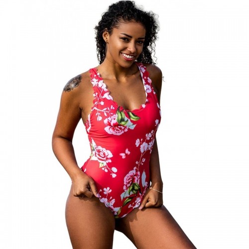 Pink Floral Design One Piece Swimsuit