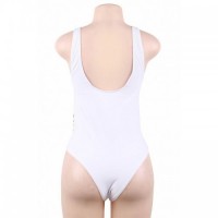 Plunging Neckline White One-Piece Swimsuit