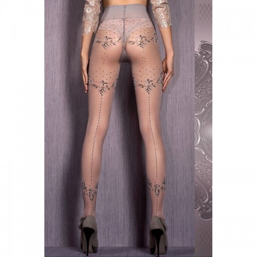 Grey Sheer Tights with Lurex Thread Embroidered Pattern