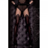 Black & Beige Sheer Tights with Full Leg Design