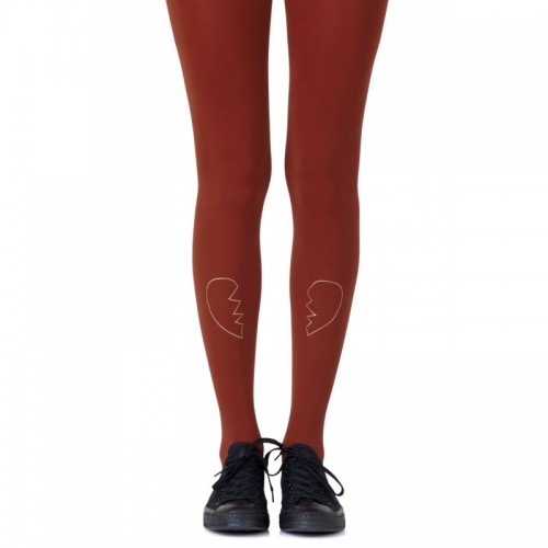 Burgundy Sheer Tights with a Gold Heart Pattern